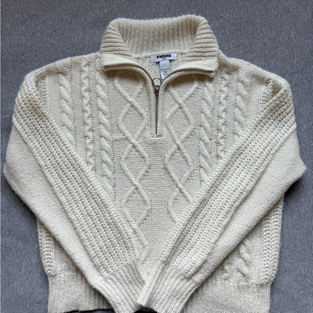 RSQ Off-White Knit Half-Zip Sweater